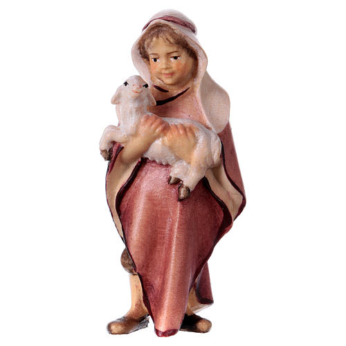 Boy with Lamb figurine, 10 cm nativity Original Comet model, in painted Val Gardena wood 1
