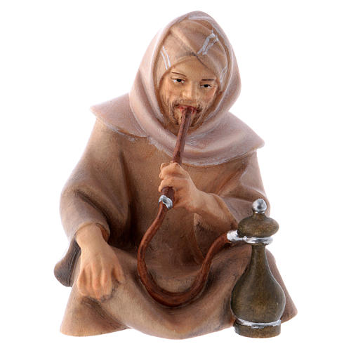 Sitting shepherd with water pipe Original Cometa Nativity Scene in painted wood from Valgardena 12 cm 1
