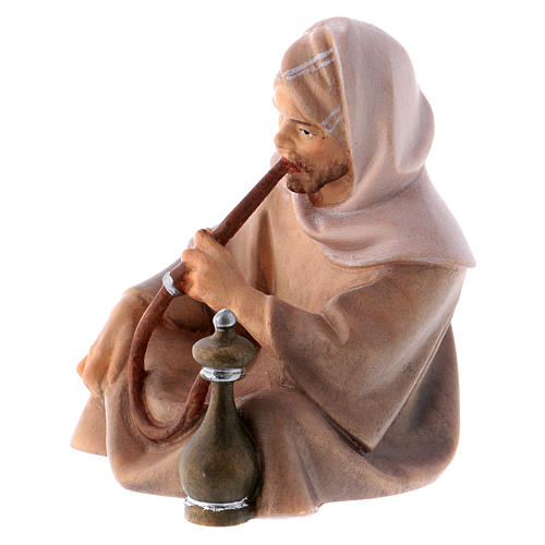 Sitting shepherd with water pipe Original Cometa Nativity Scene in painted wood from Valgardena 12 cm 2