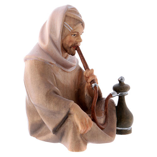Shepherd Sitting with Water Pipe, 12 cm nativity Original Comet model, in painted Val Gardena wood 3