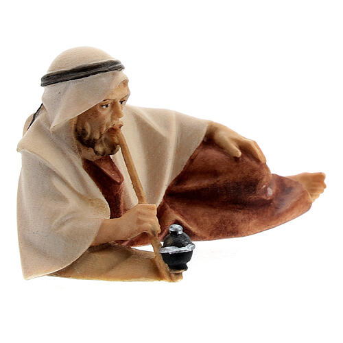Shepherd Laying with Bamboo Pipe, 10 cm nativity Original Comet model, in painted Val Gardena wood 3