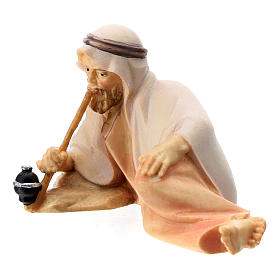 Shepherd laying down with Bamboo Pipe, 12 cm for nativity Original Comet model, in painted Val Gardena wood