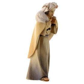 Pastore con pecora sulle spalle presepe Original Cometa legno dipinto in Val Gardena 10 cm