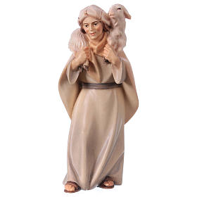 Pastore con pecora sulle spalle per presepe Original Cometa legno dipinto in Valgardena 12 cm