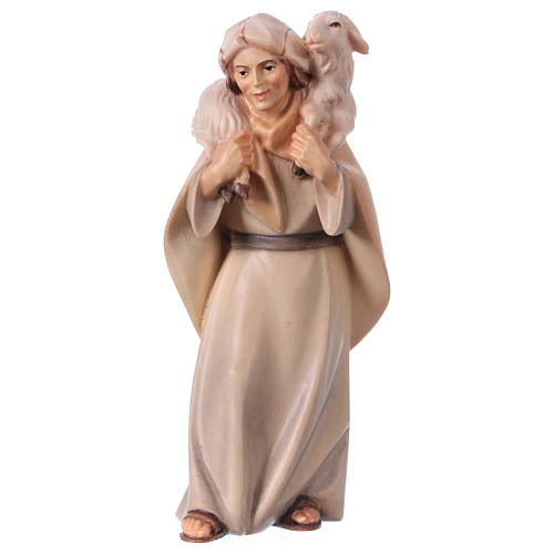 Pastore con pecora sulle spalle per presepe Original Cometa legno dipinto in Valgardena 12 cm 1
