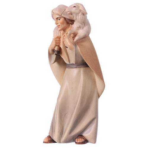 Pastore con pecora sulle spalle per presepe Original Cometa legno dipinto in Valgardena 12 cm 2