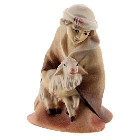 Kneeling shepherd with lamb Original Cometa Nativity Scene in painted wood from Valgardena 10 cm