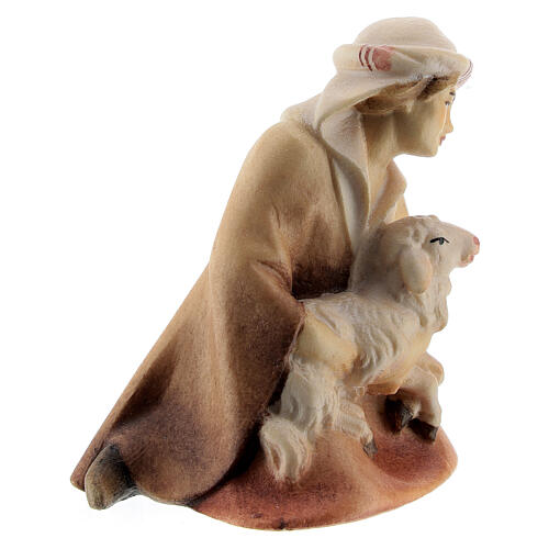 Herdsman Kneeling with Lamb, 10 cm nativity Original Comet model, in painted Valgardena wood 3