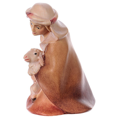 Kneeling shepherd with lamb Original Cometa Nativity Scene in painted wood from Valgardena 12 cm 2