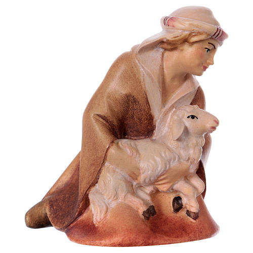 Kneeling shepherd with lamb Original Cometa Nativity Scene in painted wood from Valgardena 12 cm 3