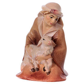 Kneeling Shepherd with Lamb, 12 cm nativity Original Comet model, in painted Valgardena wood