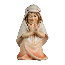 Kneeling Girl Praying, 10 cm nativity Original Comet model, in painted Valgardena wood