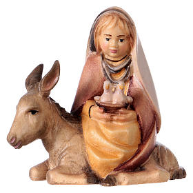 Little girl on donkey with doves Original Cometa Nativity Scene in painted wood from Valgardena 10 cm