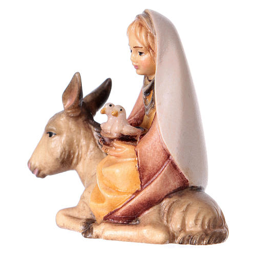 Little girl on donkey with doves Original Cometa Nativity Scene in painted wood from Valgardena 10 cm 2