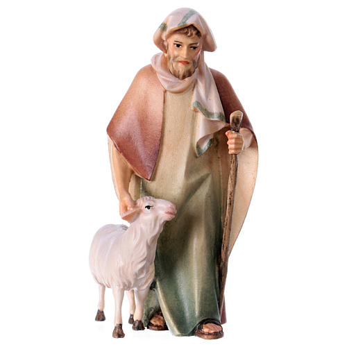 Pastor com bastão e ovelha para presépio Original Cometa madeira pintada Val Gardena 10 cm 1