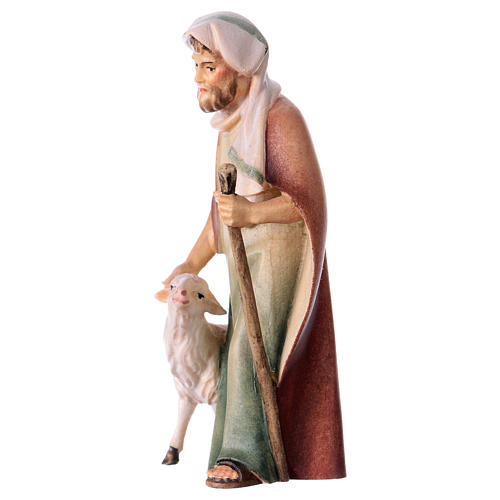 Pastor com bastão e ovelha para presépio Original Cometa madeira pintada Val Gardena 10 cm 2