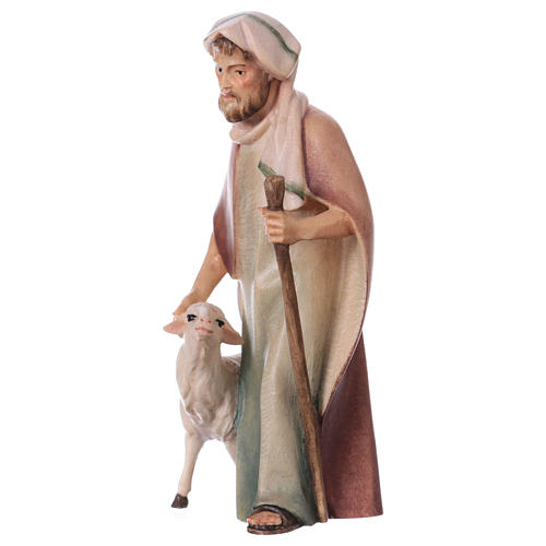 Shepherd with stick and sheep Original Cometa Nativity Scene in painted wood from Valgardena 12 cm 2