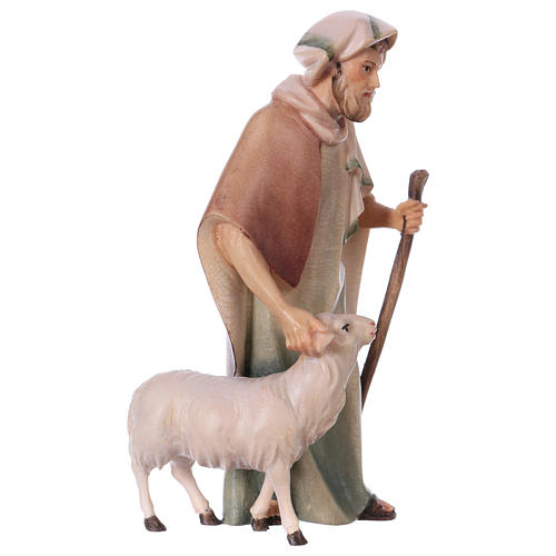 Pastor con bastón y oveja belén Original Cometa madera pintada en Val Gardena 12 cm de altura media 3