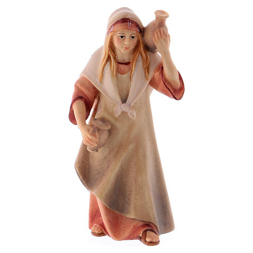 Woman farmer with jug Original Cometa Nativity Scene in painted wood from Valgardena 10 cm 1