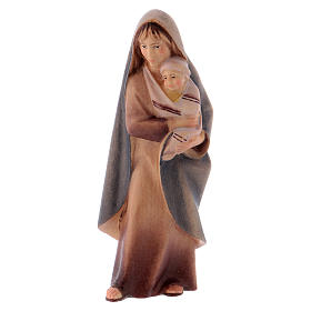 Peasant with Newborn, 10 cm nativity Original Comet model, in painted Valgardena wood