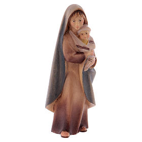 Peasant with Newborn, 10 cm nativity Original Comet model, in painted Valgardena wood