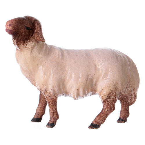Mouton qui regarde devant tête foncée crèche Original Comète bois peint Val Gardena 10 cm 1
