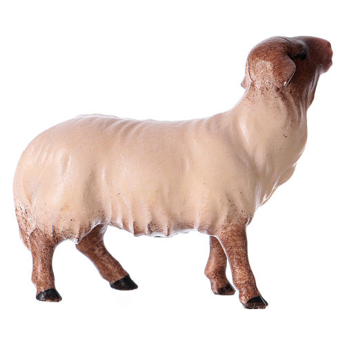 Mouton qui regarde devant tête foncée crèche Original Comète bois peint Val Gardena 10 cm 2