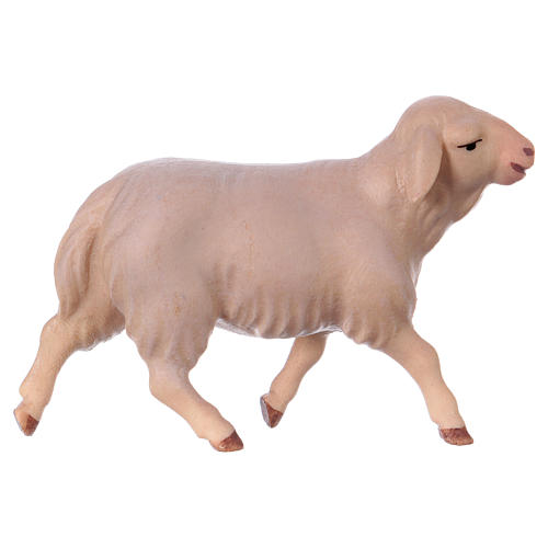 Mouton blanc qui court crèche Original Comète bois peint Val Gardena de 12 cm 1