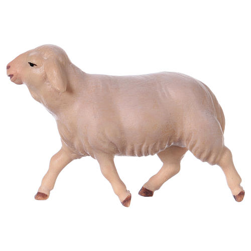Mouton blanc qui court crèche Original Comète bois peint Val Gardena de 12 cm 2