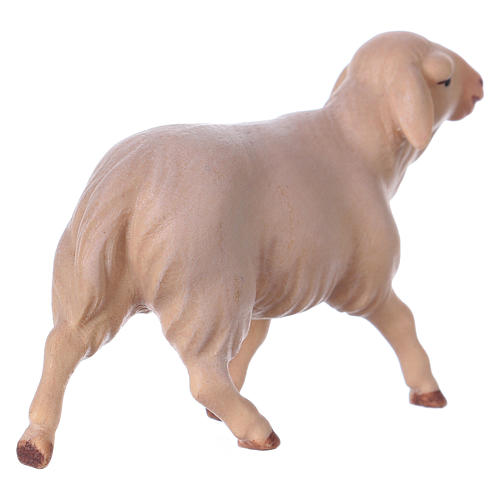 Mouton blanc qui court crèche Original Comète bois peint Val Gardena de 12 cm 3
