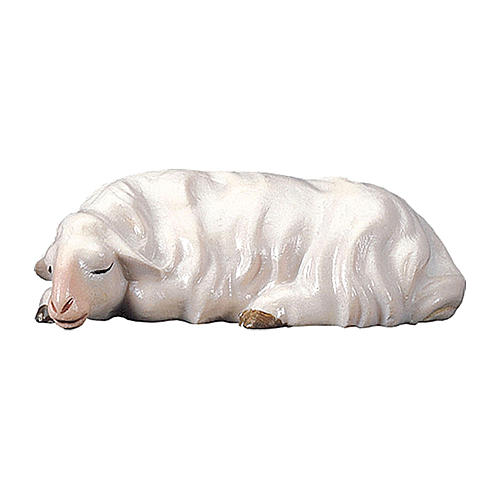 Mouton qui dort crèche Original Comète bois peint Val Gardena 10 cm 1