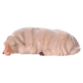 Mouton qui dort crèche Original Comète bois peint Val Gardena de 12 cm