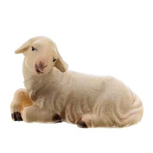 Lying white lamb Original Cometa Nativity Scene in painted wood from Val Gardena 10 cm 1