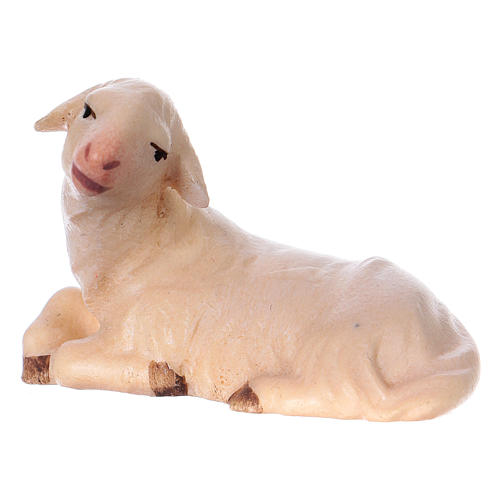 Lying white lamb Original Cometa Nativity Scene in painted wood from Val Gardena 12 cm 2