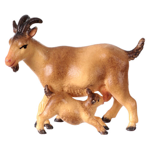 Chèvre avec chevreau crèche Original Comète bois peint Val Gardena 10 cm 1