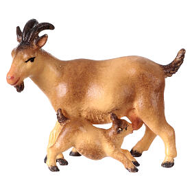 Goat with Kid, 10 cm nativity Original Comet model, in painted Valgardena wood