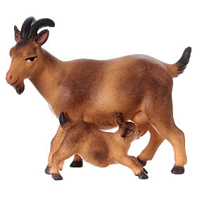 Goat with Baby Goat, 12 cm nativity Original Comet model, in painted Valgardena wood