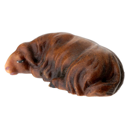 Pecora che dorme scura presepe Original Cometa legno dipinto in Val Gardena 10 cm 2