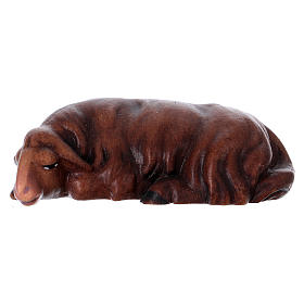 Ovelha marom que dorme presépio madeira pintada Original Cometa Val Gardena 12 cm
