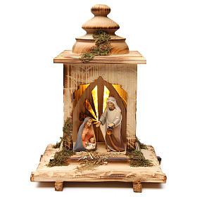 Cometa Holy Family lantern with light Original Cometa Nativity Scene in painted wood from Val Gardena 12 cm