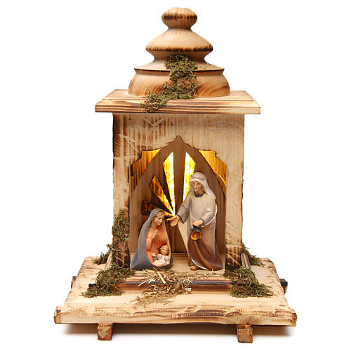 Cometa Holy Family lantern with light Original Cometa Nativity Scene in painted wood from Val Gardena 12 cm 1