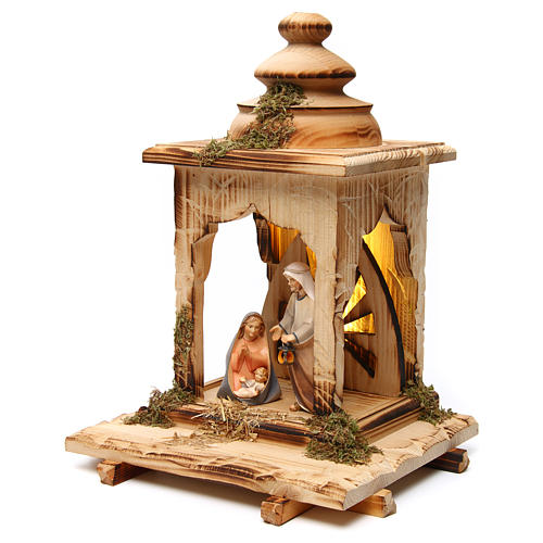 Cometa Holy Family lantern with light Original Cometa Nativity Scene in painted wood from Val Gardena 12 cm 2
