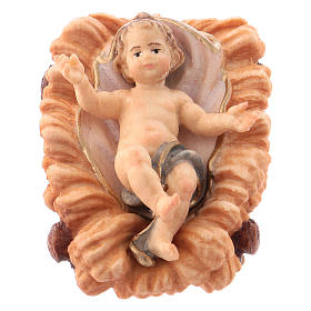 Gesù bambino con culla per presepe Original legno dipinto in Valgardena 12 cm