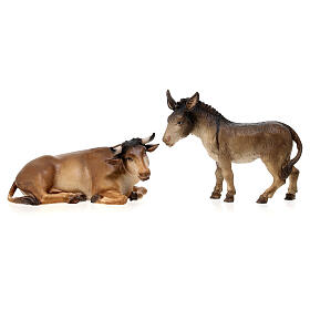 Ox and Donkey, 10 cm Original Nativity model, in painted Valgardena wood