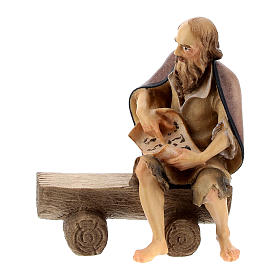 Homem idoso no banco com menino presépio Val Gardena Original madeira pintada 10 cm
