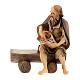 Homem idoso no banco com menino presépio Val Gardena Original madeira pintada 10 cm s2