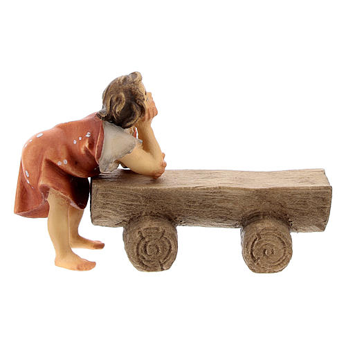 Old man on a Bench with Boy, 10 cm Original Nativity model, in painted Valgardena wood 3
