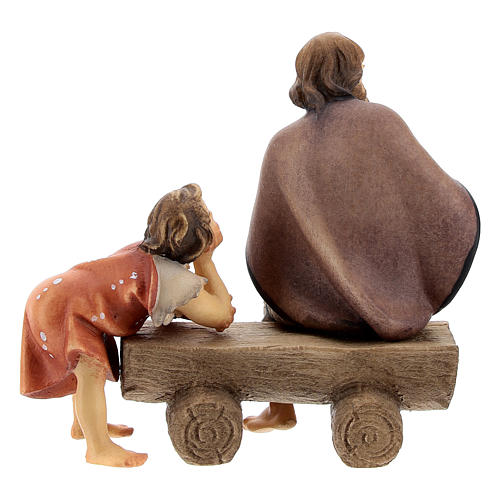 Old man on a Bench with Boy, 10 cm Original Nativity model, in painted Valgardena wood 4
