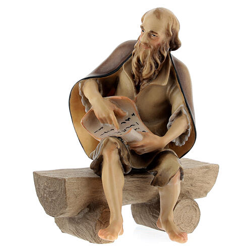 Old man on bench with child Original Nativity Scene in painted wood from Val Gardena 12 cm 3