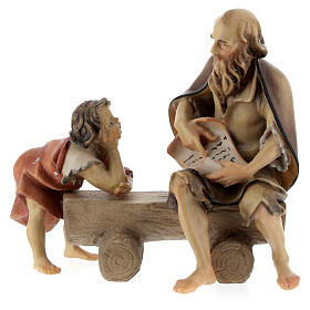 Elder man on a Bench with Boy, 12 cm Original Nativity model, in painted in Valgardena wood